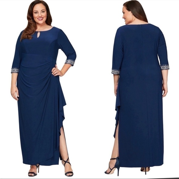 ALEX Evenings Jeweled Cuff Column Formal Gown - Picture 15 of 15